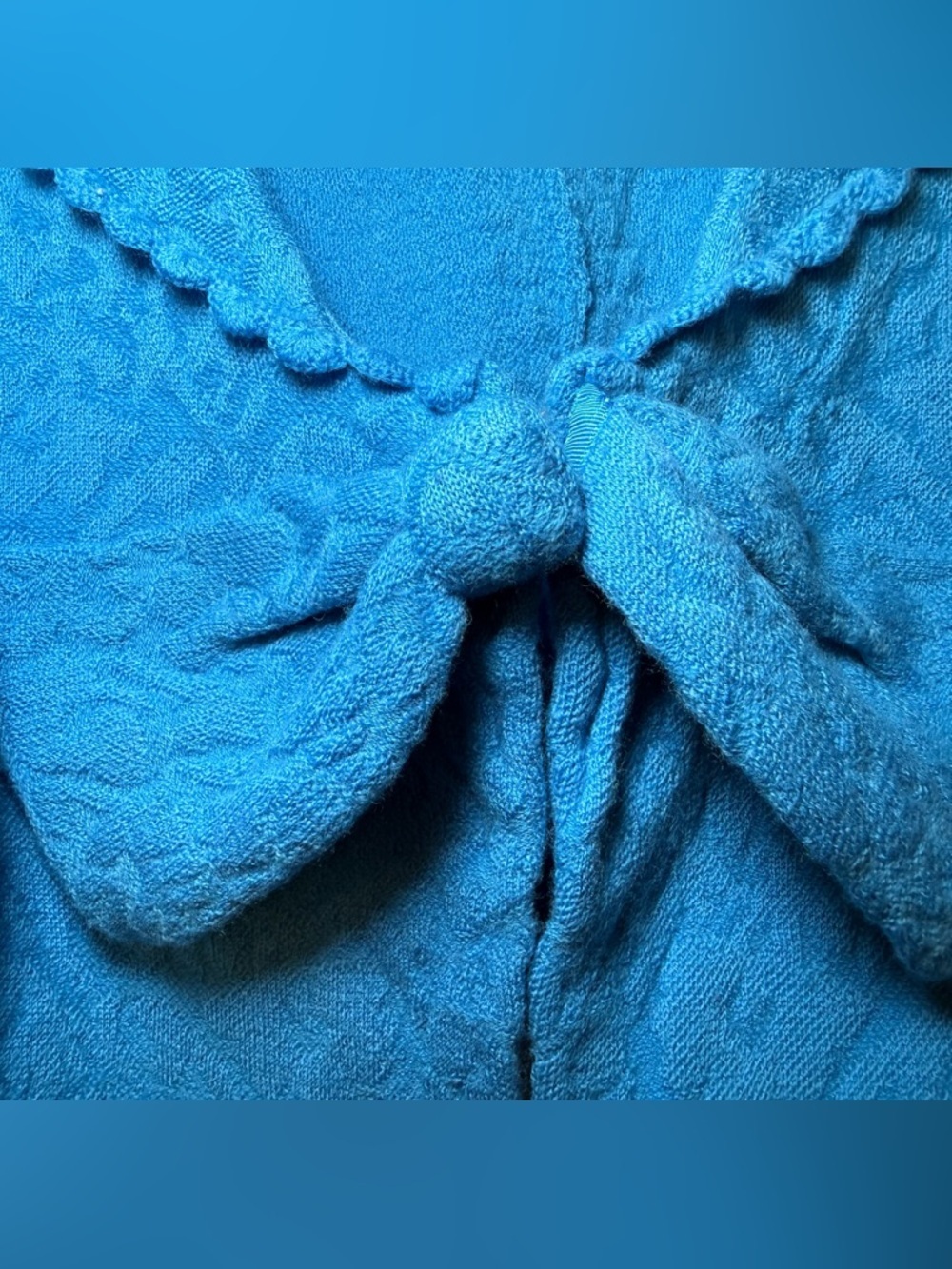 Anthropologie Leifsdóttir Cropped Blue LARGE Cardigan Shrug Bow Wool Preppy - Picture 5 of 8